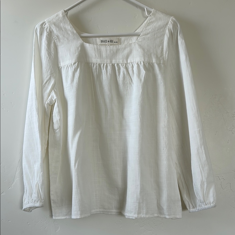 Cream Smocked Long Sleeve Blouse
